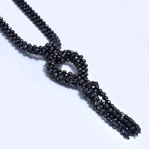 Black Spinel Faceted Round Knotted Necklace Black. Approx 30"With Pendant